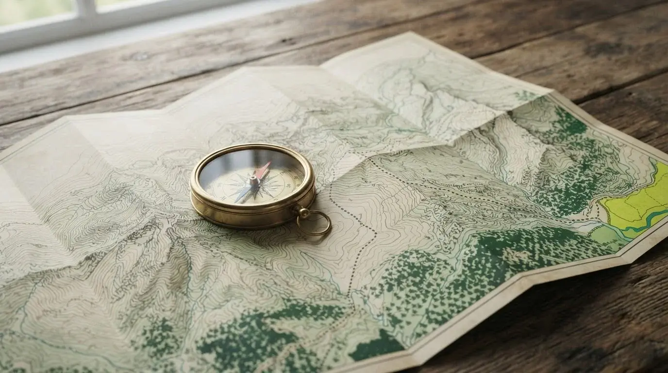 Kompass auf einer topografischen Karte